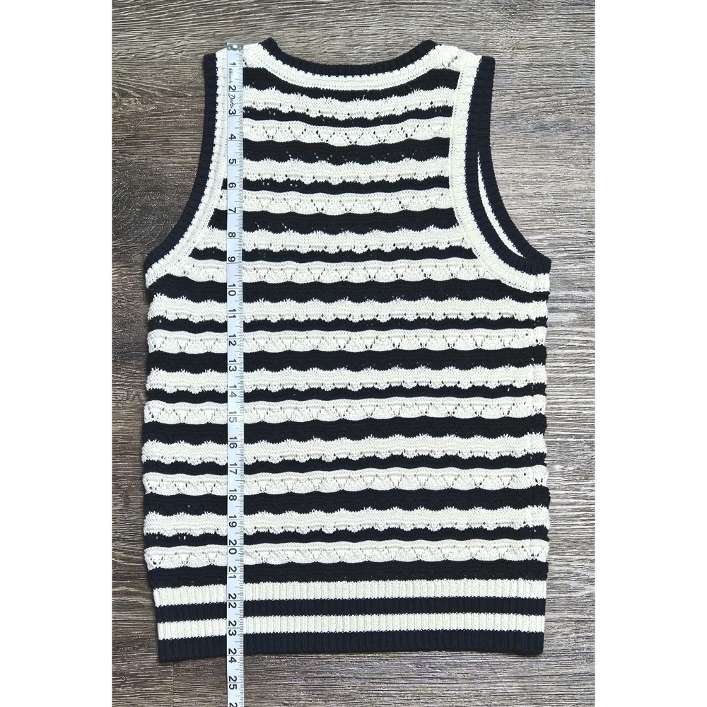 Elie Tahari Stripe Sleeveless Knit Sweater Tank Top Ivory/Dark Navy Blue Medium - Picture 3 of 6